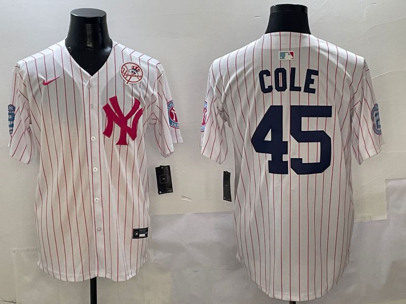 Men New York Yankees #45 Cole White Stripe Jointly Name Nike 2025 MLB Jersey style 5->new york yankees->MLB Jersey